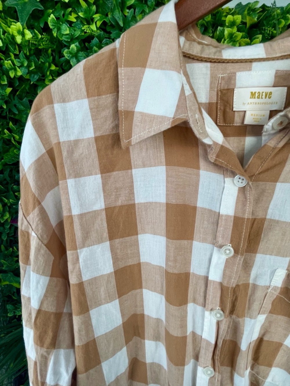 Maeve by Anthropologie Buffalo Check Button Front Shirt | 100% Cotton Medium - Picture 6 of 10